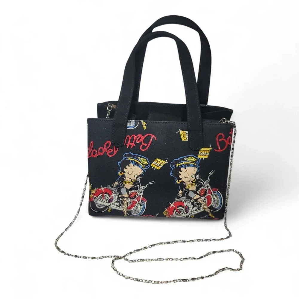 Vintage Betty‎ Boop Motorcycle Black Tote Bag Chain Strap